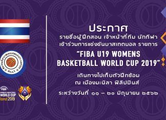 รายชื่อเจ้าหน้าที่และนักกีฬาบาสเกตบอลเยาวชนหญิงทีมชาติไทยเดินทางเก็บตัวฝึกซ้อมต่างประเทศ ระหว่างวันที่ ๑๑ – ๒๐ มิถุนายน ๒๕๖๒ ณ เมืองมะนิลา ประเทศฟิลิปปินส์