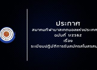 ประกาศสมาคมฯบาสเกตบอลแห่งประเทศไทย ฉบับที่ 1/2562 เรื่อง ระเบียบปฎิบัติการรับสมัครสโมสรสมาชิก