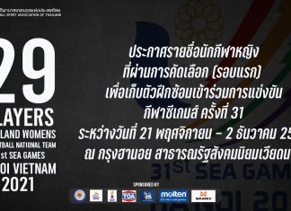 ประกาศรายชื่อนักกีฬาหญิงที่ผ่านการคัดเลือก (รอบแรก) เพื่อเก็บตัวฝึกซ้อมเข้าร่วมการแข่งขันกีฬาซีเกมส์ ครั้งที่ 31 ระหว่างวันที่ 21 พฤศจิกายน – 2 ธันวาคม 2564 ณ กรุงฮานอย สาธารณรัฐสังคมนิยมเวียดนาม
