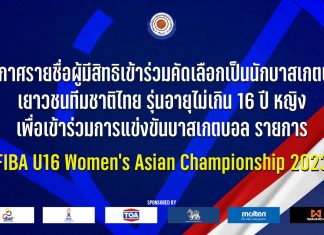 รายชื่อนักกีฬาบาสฯหญิง รุ่นอายุไม่เกิน 16 ปีที่มีสิทธิ์เข้าร่วมการคัดเลือกตัวเพื่อเข้าแข่งขันรายการ “FIBA U16 Women’s Asian Championship 2023”
